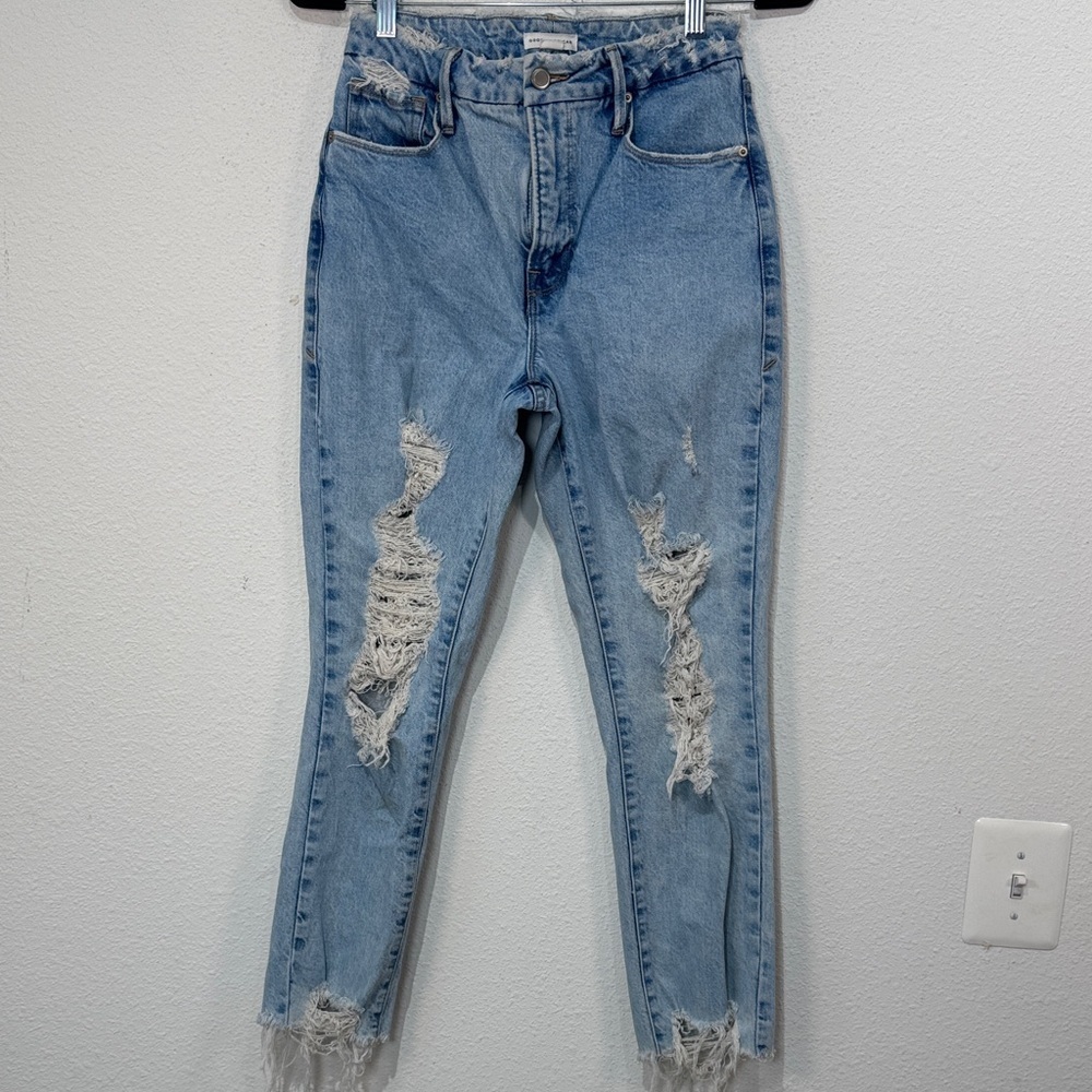 Good American Light Blue Distressed Ankle Jeans size 4